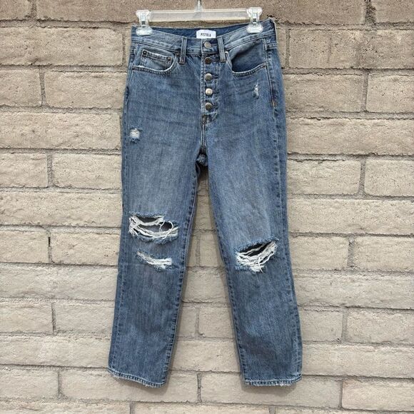 Pistola Charlie Exposed Button Fly Distressed Denim Jeans 26 - Picture 4 of 9